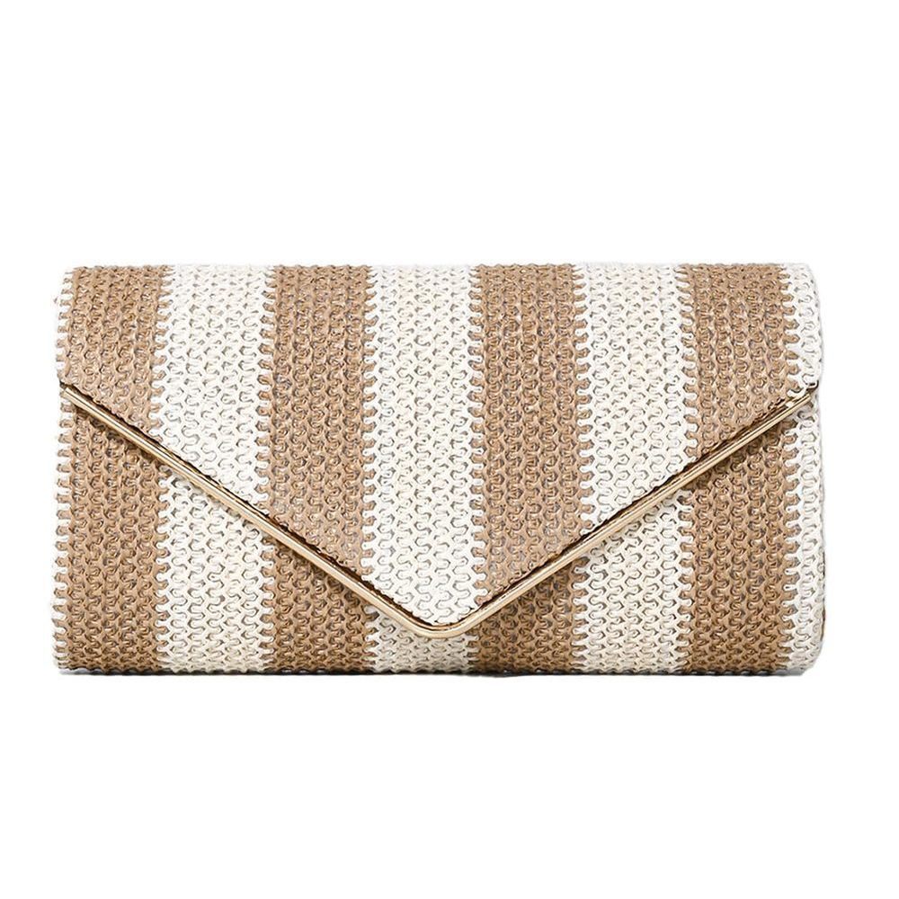 Stylish Striped Straw Evening Bag Woven Purse Straw Beach Clutch :]